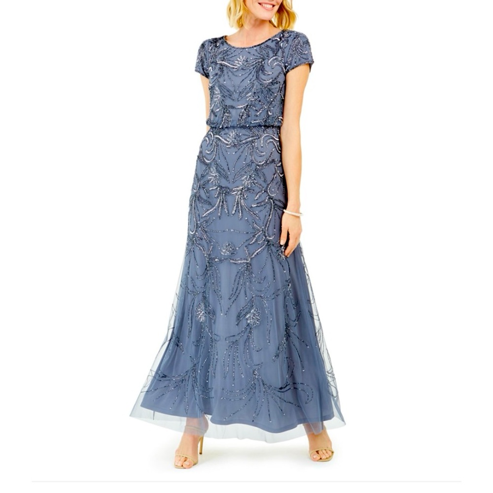 Adrianna Papell beaded, dusty blue dress, new with tags, 12p-Stunning! Classy!